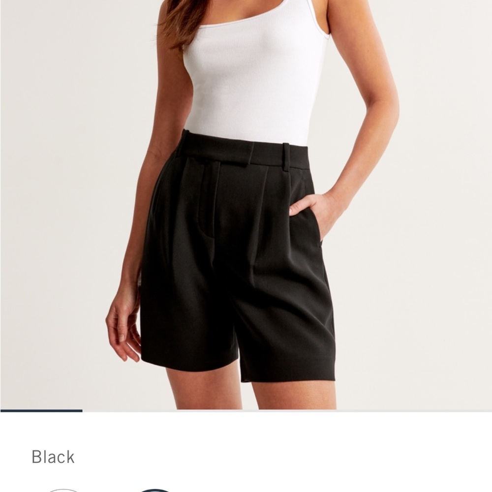 Abercrombie & Fitch Midrise Tailored Shorts in navy.